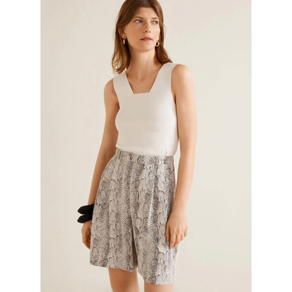 Mango MNG Bermuda Long Trouser Shorts Dressy Snake Print Silky Flowy 4 Small
